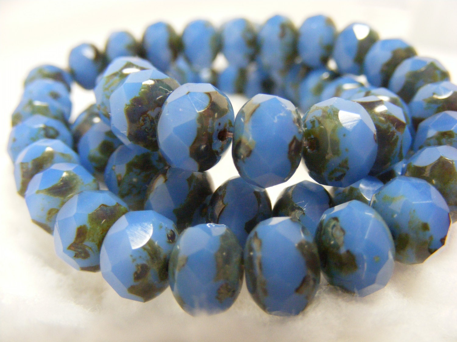 Czech Glass Bead . dark picasso . french blue . 12 each . 6mm x 8mm