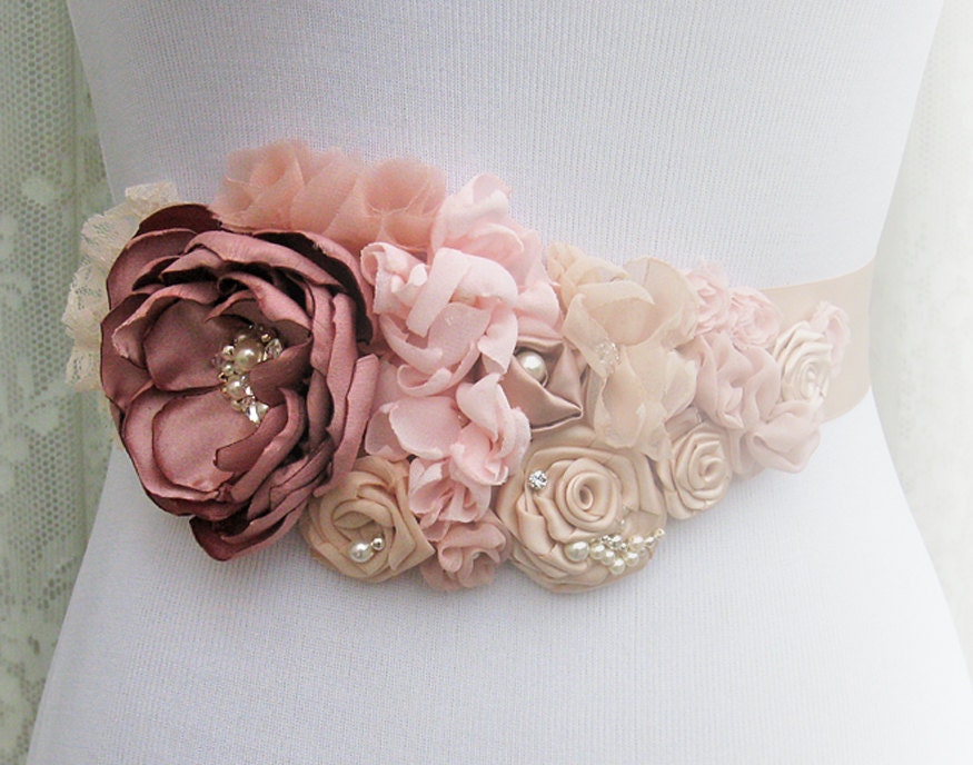 Bridal Sash in Blush Pinks Champagne for wedding, bridesmaid, formal occasion