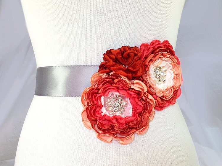 Coral Wedding Sash for Bride, Bridesmaid, formal Occasion, Rustic Wedding