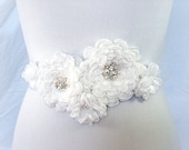 White Wedding Sash - Bridal Sash, Hand Crafted with Swarovski Crystals and Pearls Sash for Bride, Bridesmaid, Formal Occasion