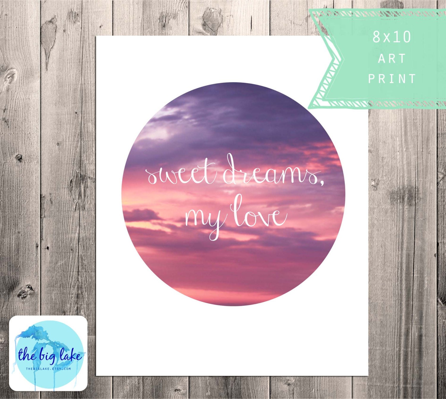 Sweet Dreams My Love - Modern Print - Circle Quote - Water - Sunset - Purple Pink - Affordable Art - Decor - Nursery - Bedroom - Sleep