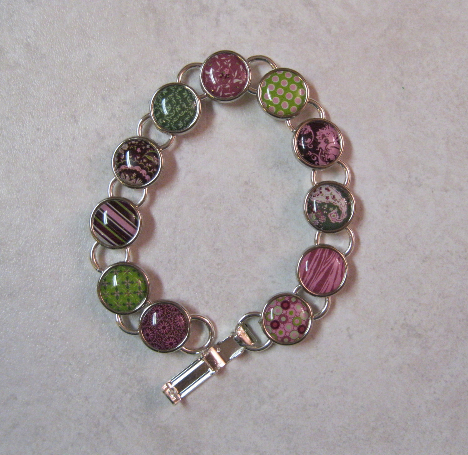 Sale Handmade Brad Bracelet - Purple and Green 7.25 inches