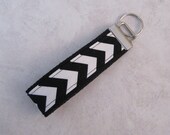 Sale Handmade Small Chevron Key Chain, Fabric Key Fob, Key Strap - Black and White