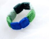 FREE SHIPPING Hand felted bracelet in navy blue, green, black and mint. Felt fashion. Geometrical, Squares. Fresh spring breeze. Fibert Art
