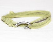 Fish Hook Bracelet - Green Suede