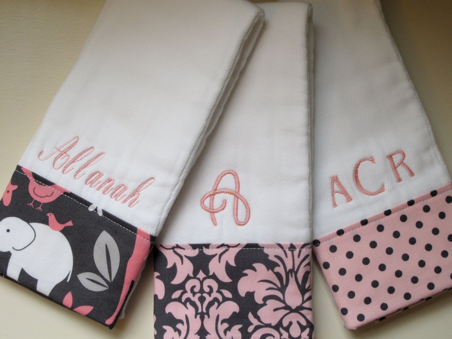 Personalized Monogrammed Burp Cloths - Baby Girl Set