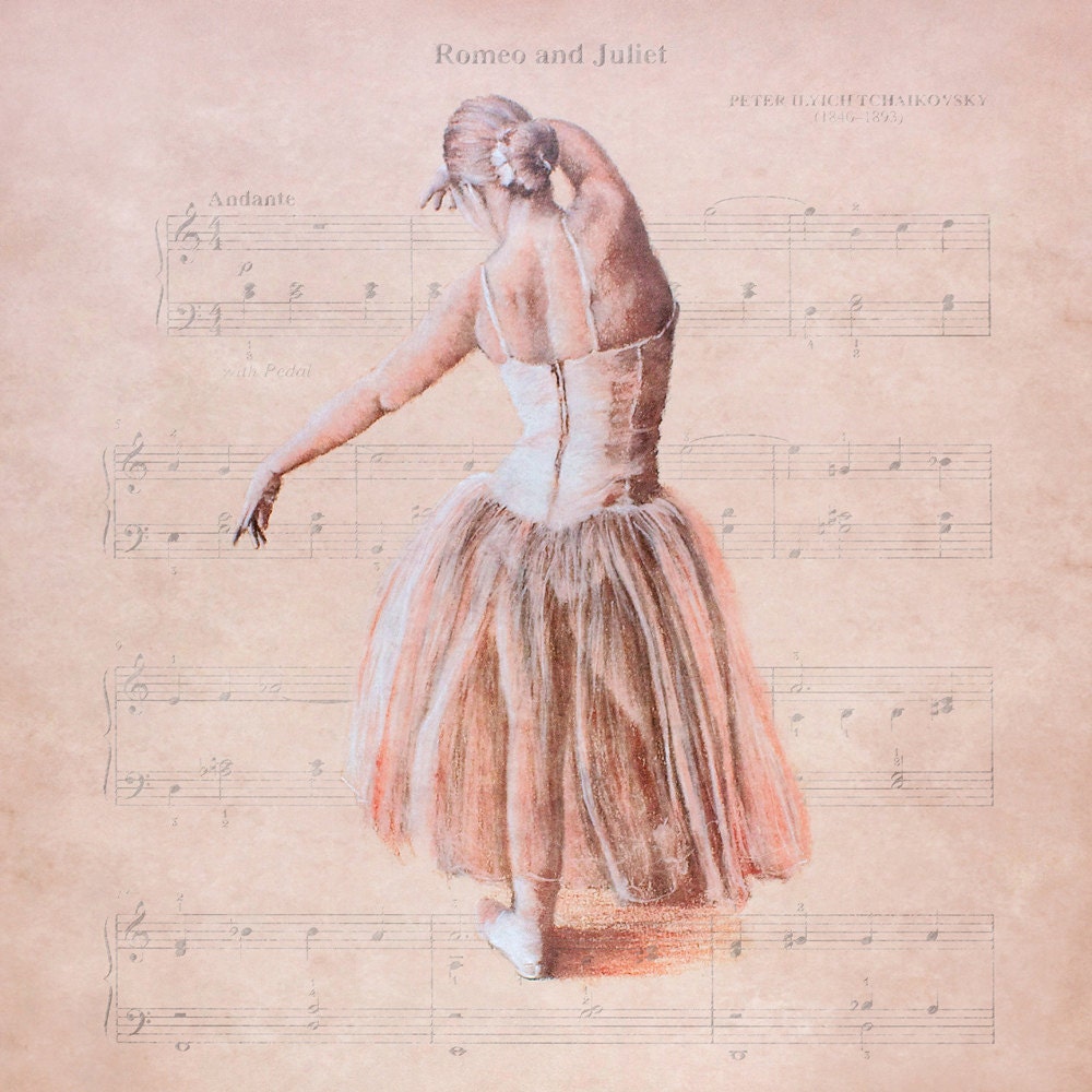 Luxurious quality ballet Romeo and Juliet music card by Pastel Artist, Robert Antell
