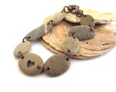 Beach Stone Bracelet : LUV I Hand Drilled Mediterranean Beach Pebble Bracelet Natural Stone Rock Jewelry Engraved Love Heart