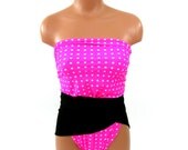 Medium Bathing Suit Wrap Around Swimsuit Hot Pink Polka Dots with Black