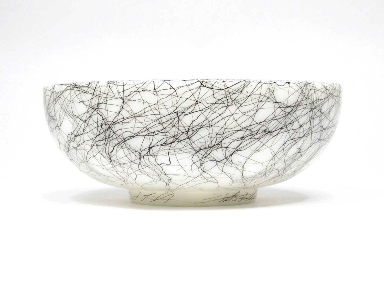 Mid Century Modern Black and White Spaghetti Serving or Mixing Bowl
