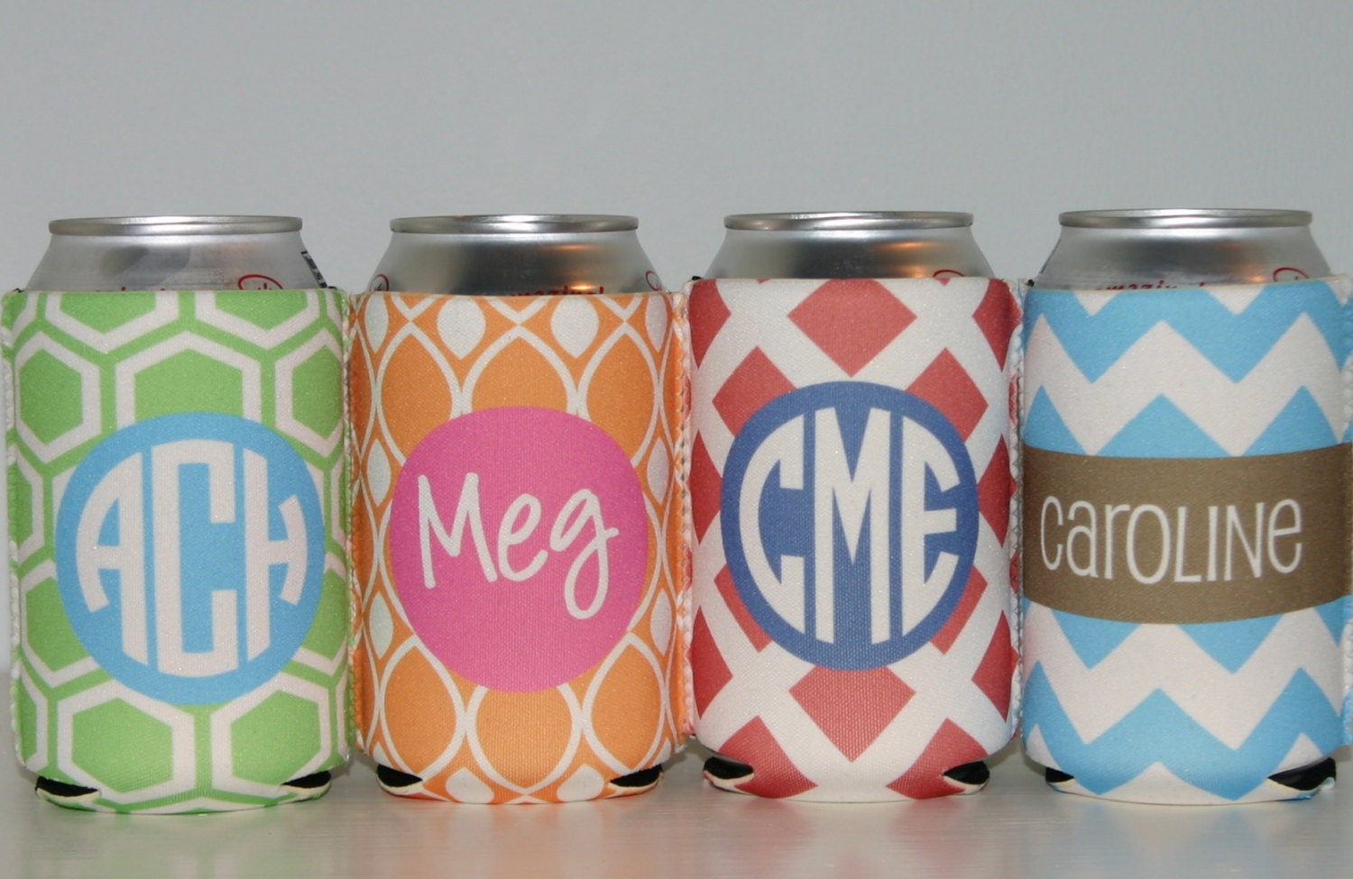 FOUR Monogrammed Custom Koozies - Choose your design