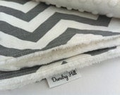 Minky Baby Blanket - Gray Chevron - 28 x 34 in.