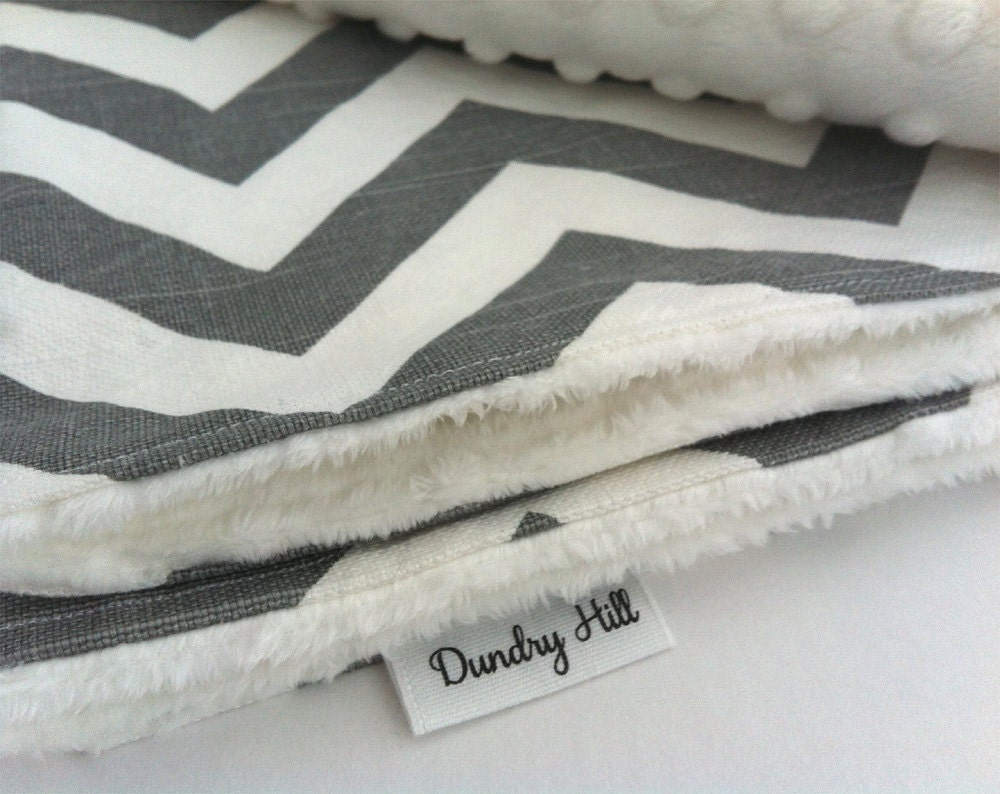 Minky Baby Blanket - Gray Chevron - 28 x 34 in.