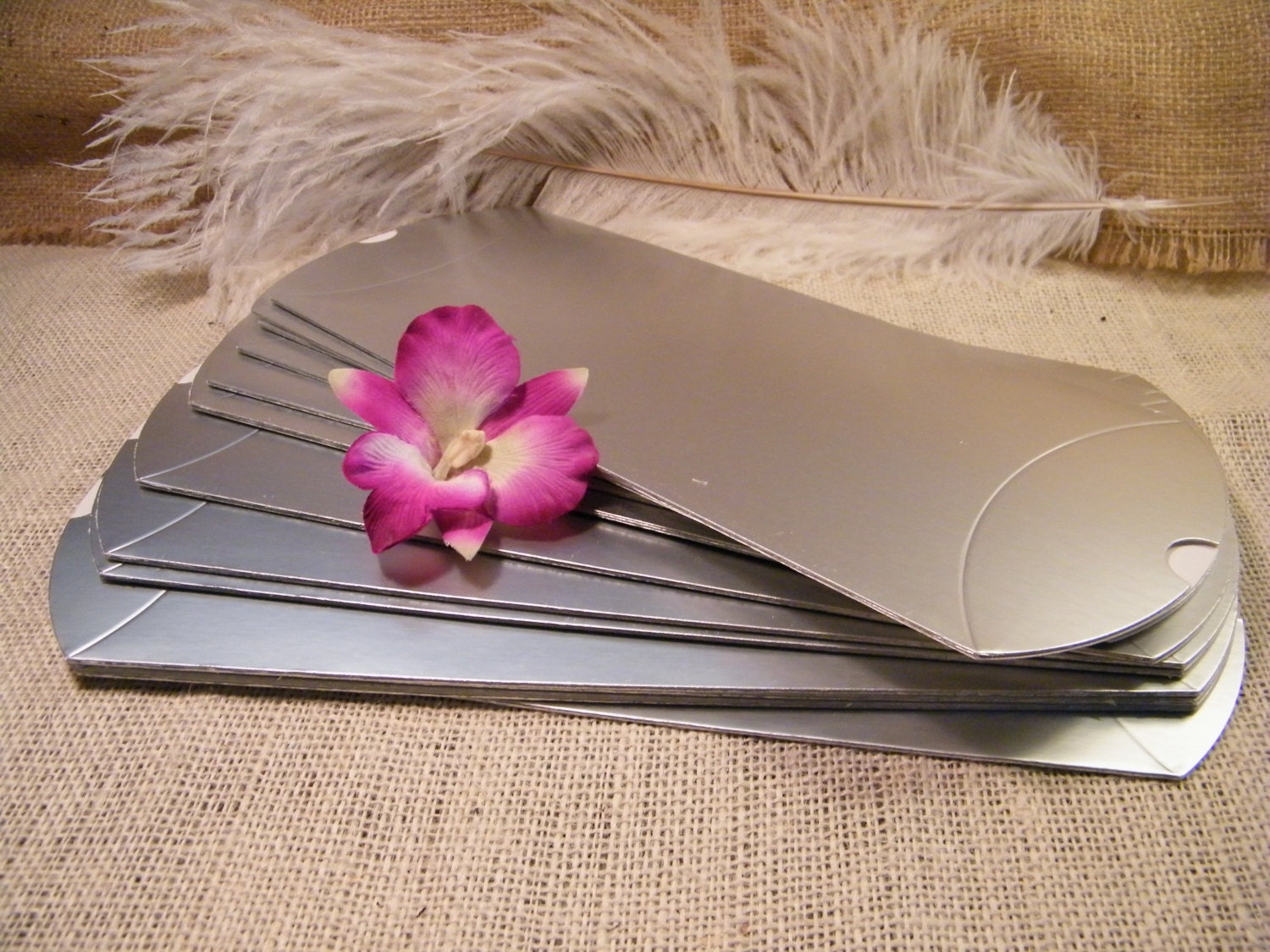 12 Silver Pillow Favor Boxes - DIY Wedding favors - Large - 5 X 2 X 8 7/8 - Gift Wrap Idea - Party Favor Gift and Large Jewelry Box