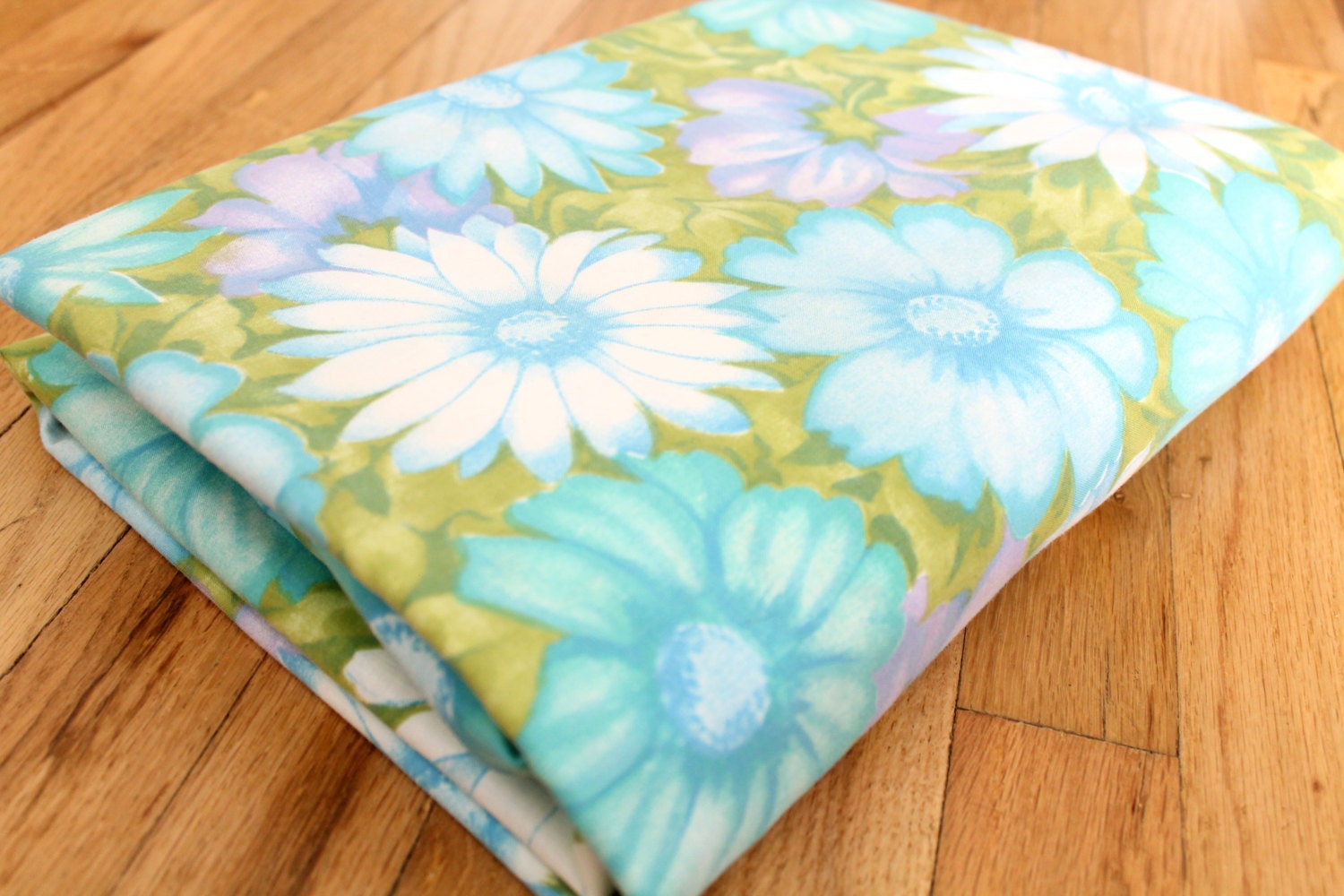 Cannon Monticello Aqua and Green Floral Twin Flat Sheet