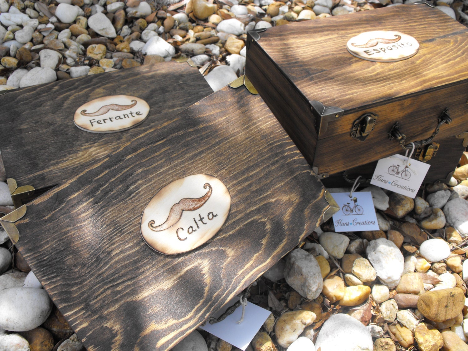 Set Of Six Rustic Woodland Country Chic Vintage Stained Custom  Unique Personalized Gift  Cigar boxes