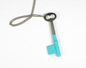 Antique Skeleton Key Necklace - Blue Dipped Key