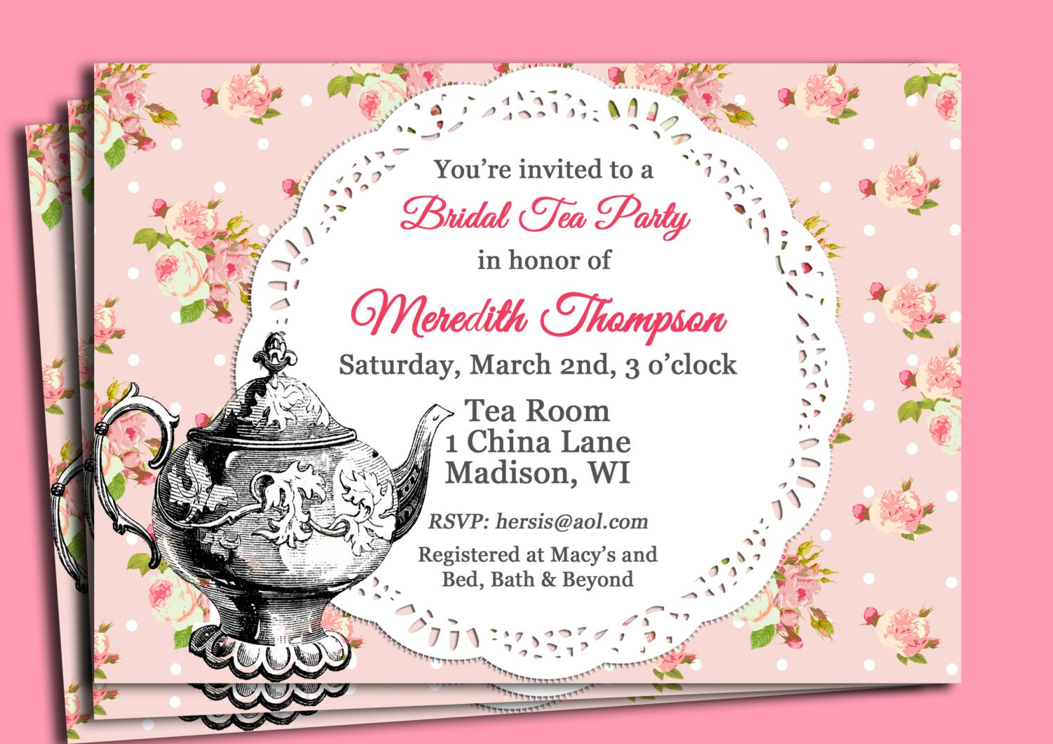 Vintage Tea Party Invitation Printable - Lauren Collection - Bridal Tea, Wedding Shower, Tea Party Birthday, or Any Tea Party