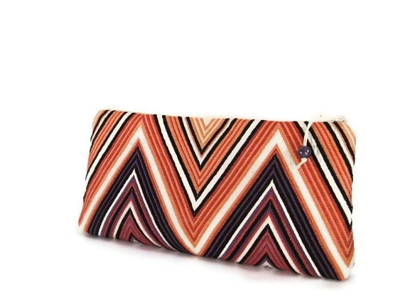 Mother of Bride Gift, Mother of Groom Gift, Wedding Clutch Purple Missoni Fabric Chevron Statement Cosmetic Bag Gift for Her