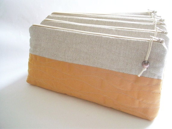 Wedding Clutches Bridesmaids gift bags Set of 6 Orange Cosmetic bags Bridal accessories