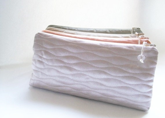 Set of 7 Bridesmaids Gifts Light Silver Pink Wedding Clutches Cosmetic Bags Bridal Accessories
