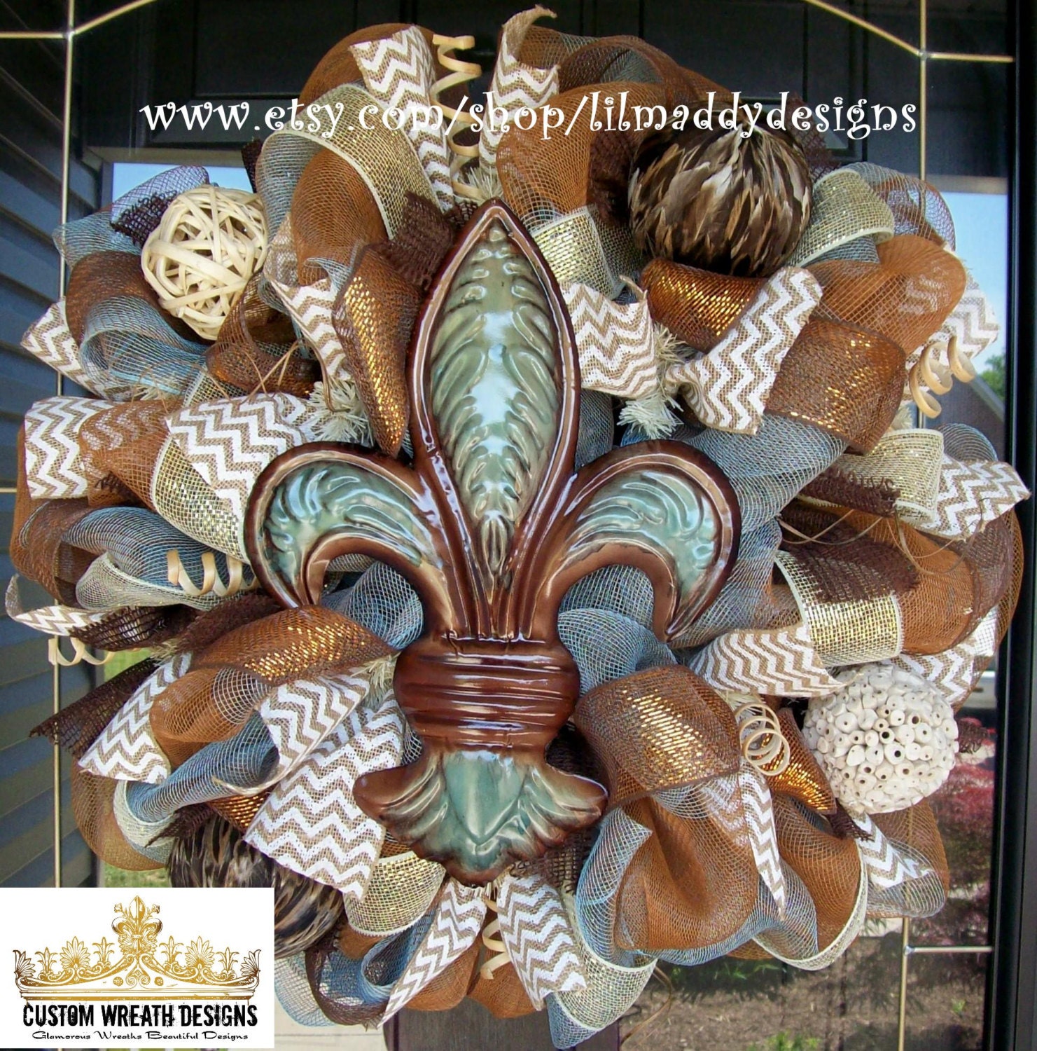 Brown and Blue Fleur de lis Wreath