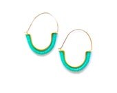 Temple Earrings in Turquoise - Tribal-inspired modern hoop earrings with recycled African vinyl and raw brass