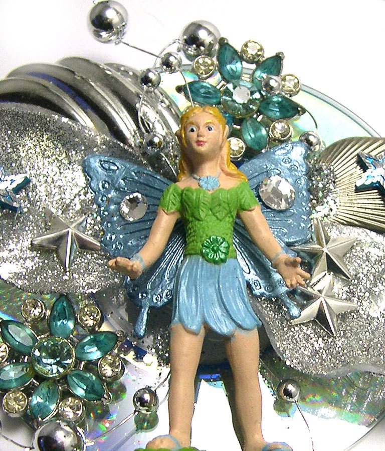 Upcycled FAIRY Brooch, Fey, Fairy pin, recycled, cluster, collage, handmade, eco friendly, ooak, one of a kind fairy pin