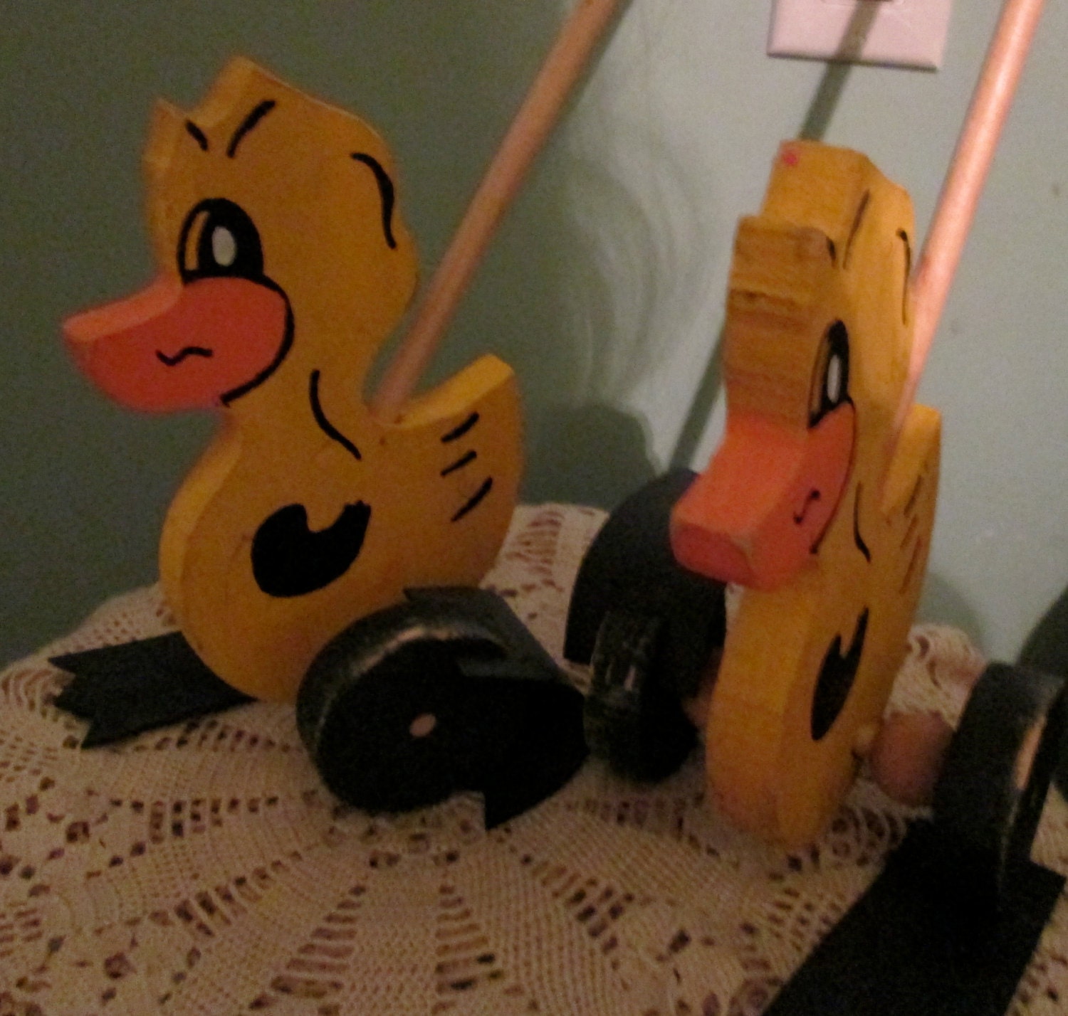 Vintage Waddling Wooden Duck On Pole / Rubber Flapping Feet / Fun Vintage Toy