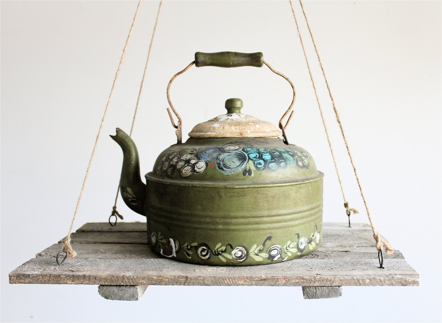 Vintage Enamel Handpainted Teapot