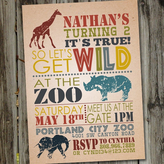 Wild Safari or Zoo Birthday Printable Birthday Party Invitation