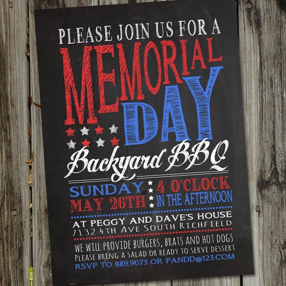 Retro Vintage Chalkboard Memorial Day Printable Invitation