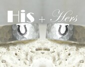 Sterling Horseshoe Wedding Band Set- Unique Wedding Bands- Set of 2