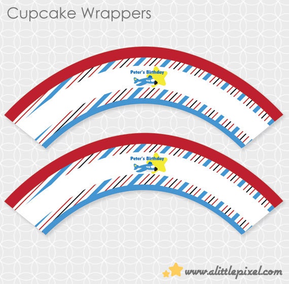 Airplane Party Theme Cupcake Wrappers - Personalized Printable Il_170x135