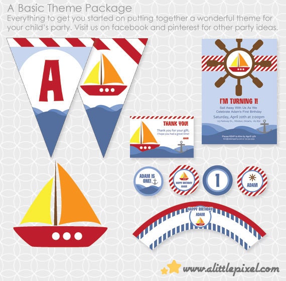 Sailboat Party Theme - Personalized Printable Il_570xn