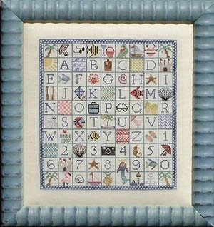 cross stitch pattern : postcard from paradise blue ribbon designs summer  sampler counted cross stitch pattern diy