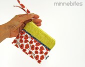 Mini Zip Pouch by MinneBites / Handmade Card Case - Poppy Yellow Coin Purse - Credit Card Wallet - Small Zipper Pouch, ready to ship