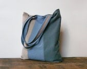 Canvas Tote bag Color block Market bag Shopper bag Stripes bag Blue-Beige