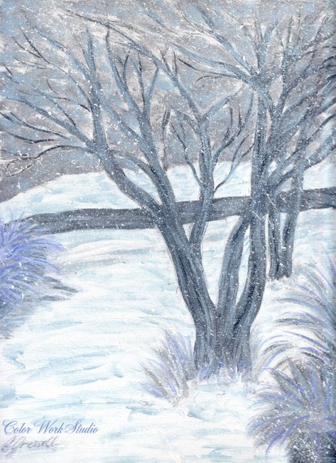 Winter Snow Fine Art Print Home Decor Living Room Bedroom Nature Trees Scenic white blue gray lavender