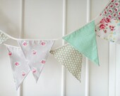 New Green and Mint Fabric Banners, Bunting, Wedding Bunting, Garland, Floral, Roses, Spring - 3 yards
