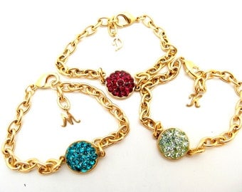Personalized Jewelry, Charm Bracelet, Swarovski Crystal Birthstone Color Bracelet and Initial, Gold Chain Bracelet