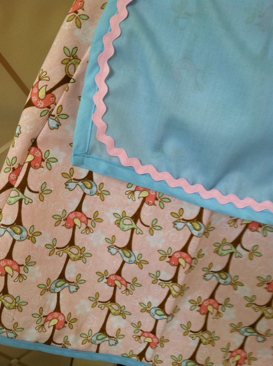 Pink & Green Bird Half Apron