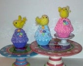 Set of Frilly Easter Chick Fake Cupcakes in Pastels, Shabby Cottage Style Fake Cupcake Decor Photo Props, Tea Party Props, Home Displays