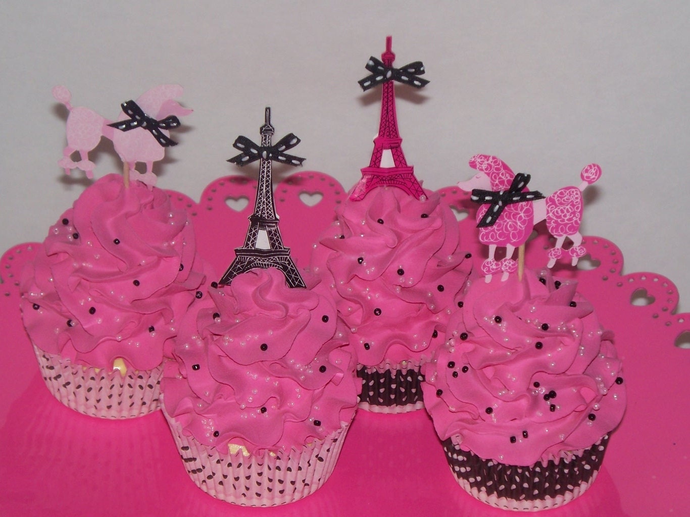Set of Ooh La La Fake Cupcakes with Eiffel Towers and Pink Poodles ...
