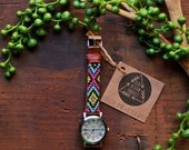 Free shipping US,Native American inspired hand-beaded watch.brown,leather,handmade,hippie,boho,hipster