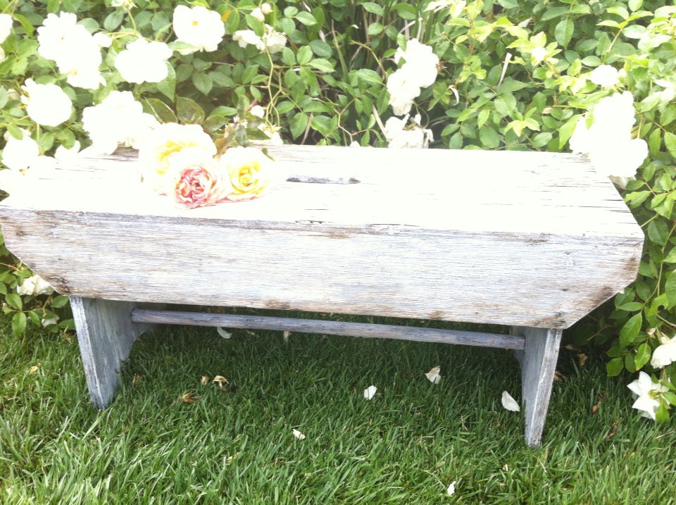 Vintage Farmhouse Bench Stool Chippy Paint - Shabby Chic - Garden Bench