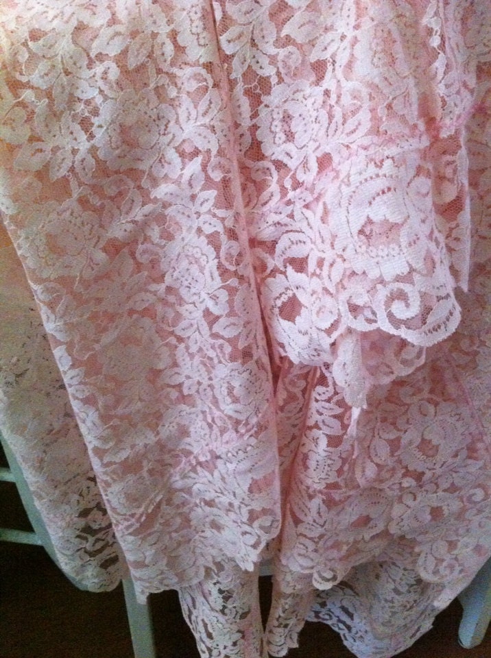 Beautiful Pink Rose Floral Lace Scallop Edge Table Cloth - Cottage Chic - Table Runner -  Shabby Chic