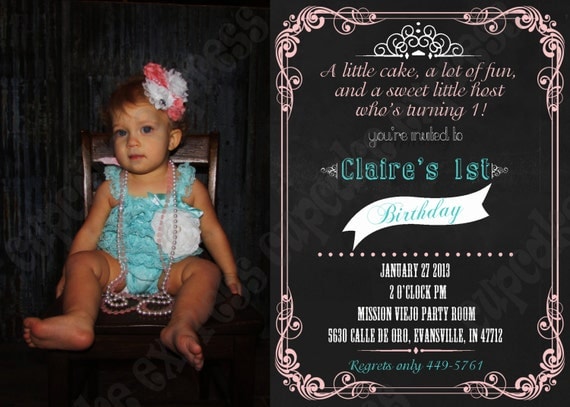 DIY BIRTHDAY PRINTABLE Photo Invitation 5x7 chalboard look You Pick Color Il_570xn