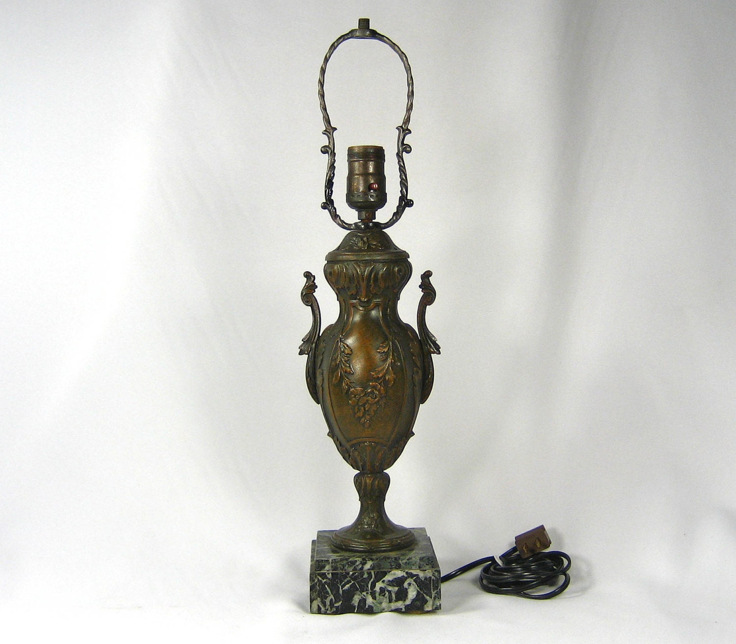 Table Lamp Vintage Marble Cast Metal Made In France Deco Nouveau Signed 1920s 1930s Rewired