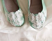 SALE Lace wedding shoes ballet flats embellished with floral Venice lace